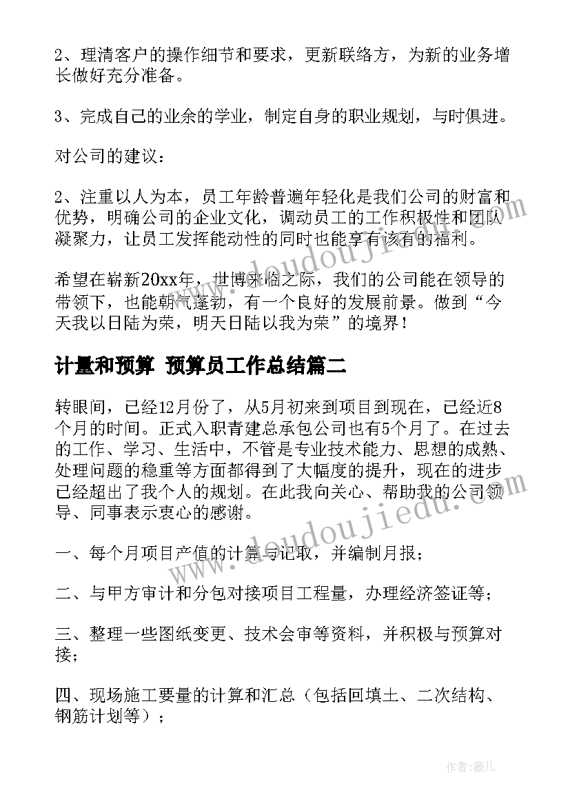 2023年计量和预算 预算员工作总结(汇总7篇)