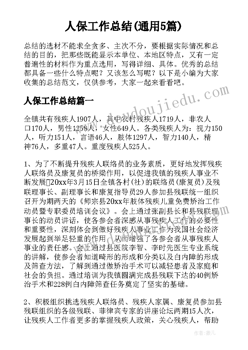 人保工作总结(通用5篇)