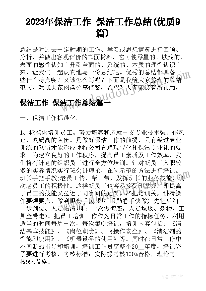 2023年保洁工作 保洁工作总结(优质9篇)