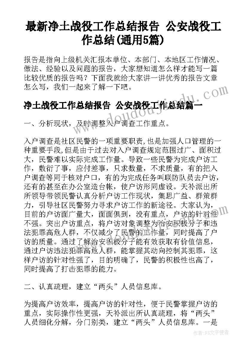 最新净土战役工作总结报告 公安战役工作总结(通用5篇)