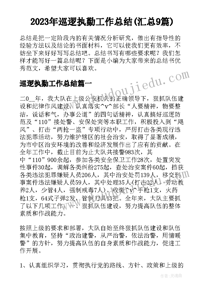 2023年巡逻执勤工作总结(汇总9篇)