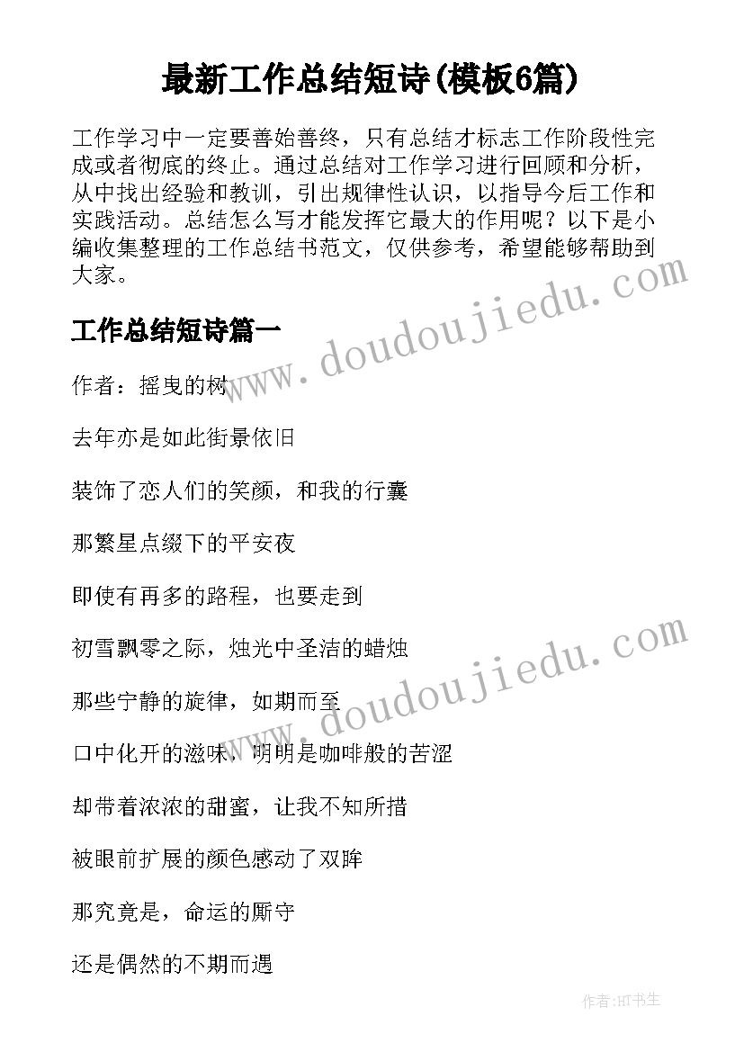 最新工作总结短诗(模板6篇)