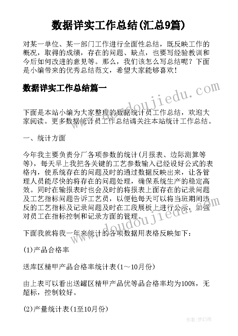 数据详实工作总结(汇总9篇)