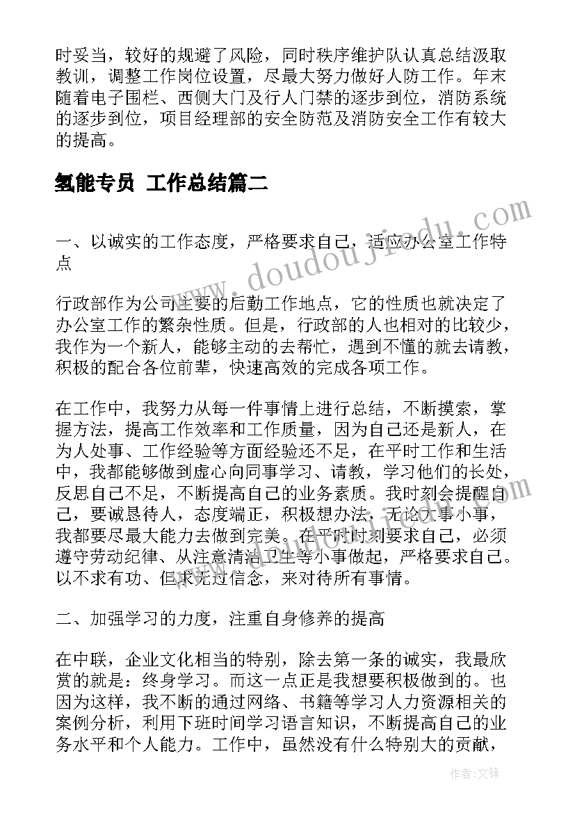 2023年氢能专员 工作总结(优秀9篇)