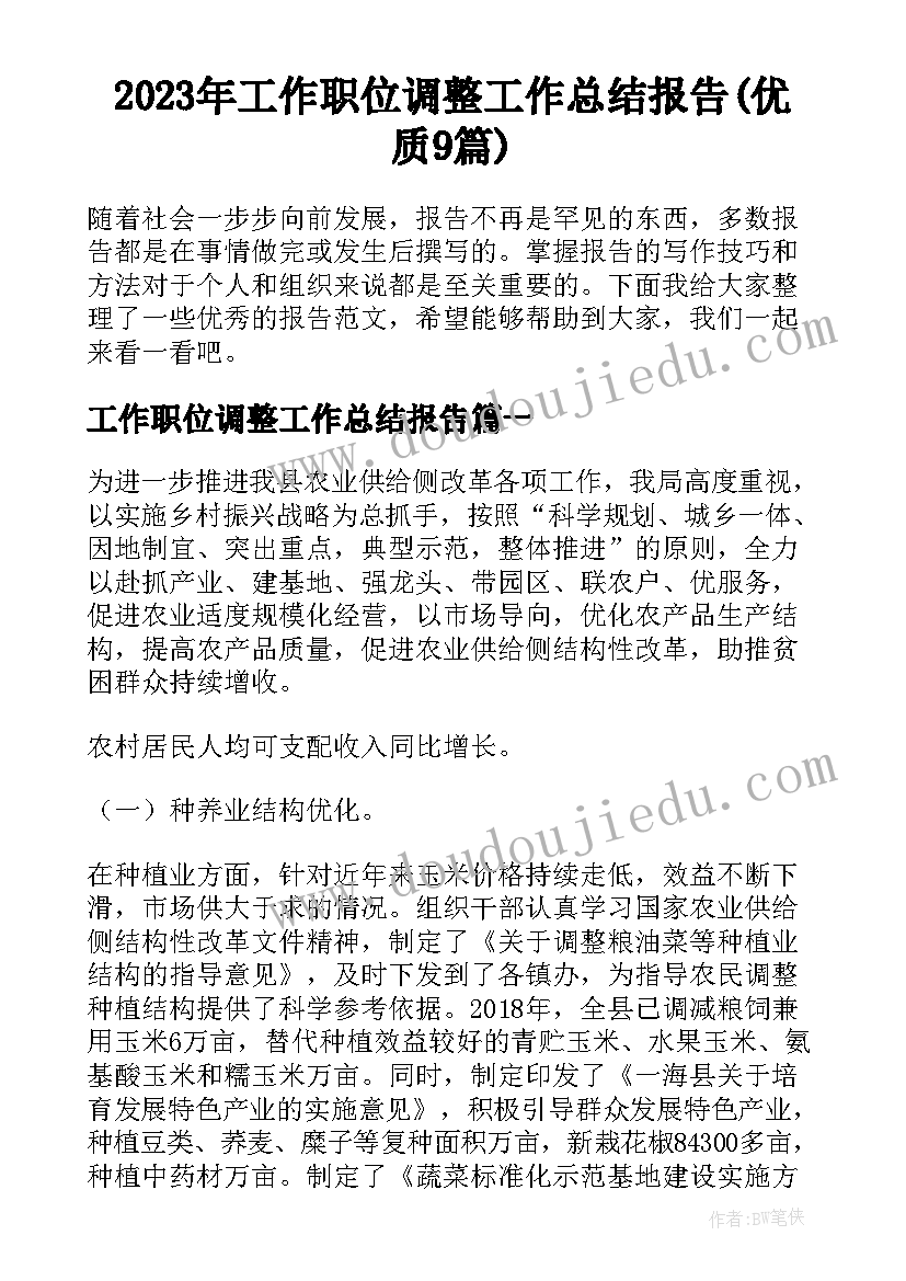 2023年工作职位调整工作总结报告(优质9篇)