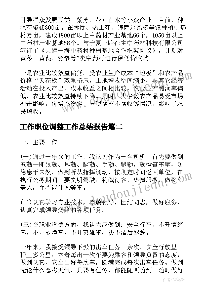 2023年工作职位调整工作总结报告(优质9篇)