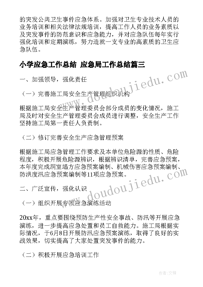 2023年小学应急工作总结 应急局工作总结(优质10篇)