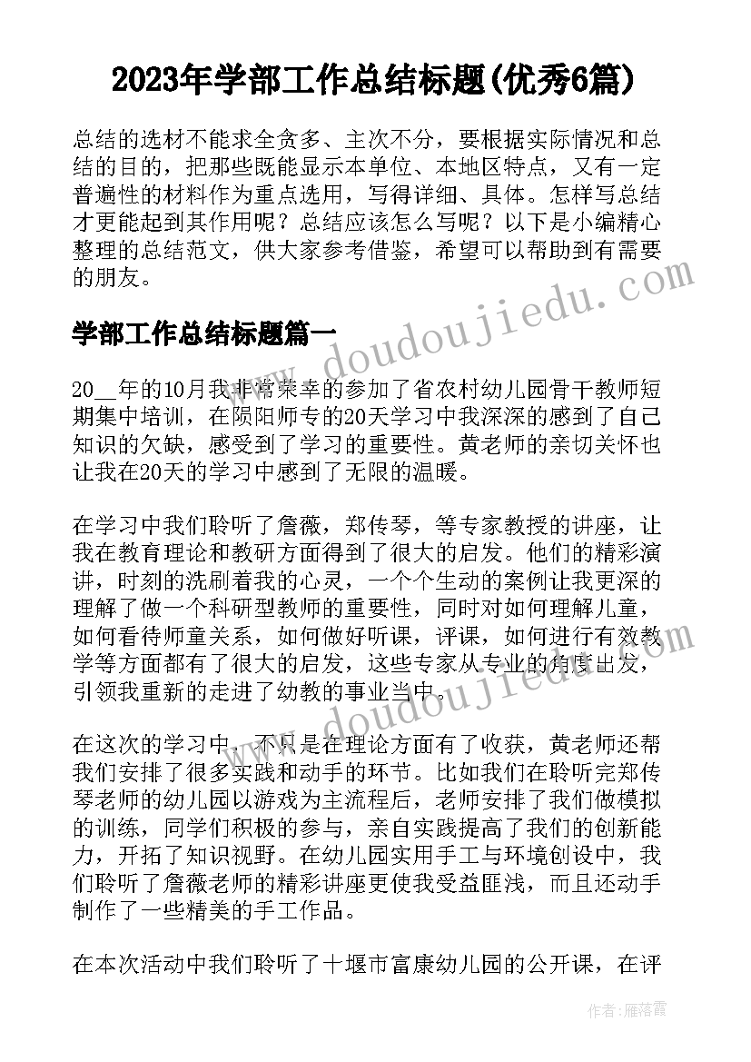 2023年学部工作总结标题(优秀6篇)