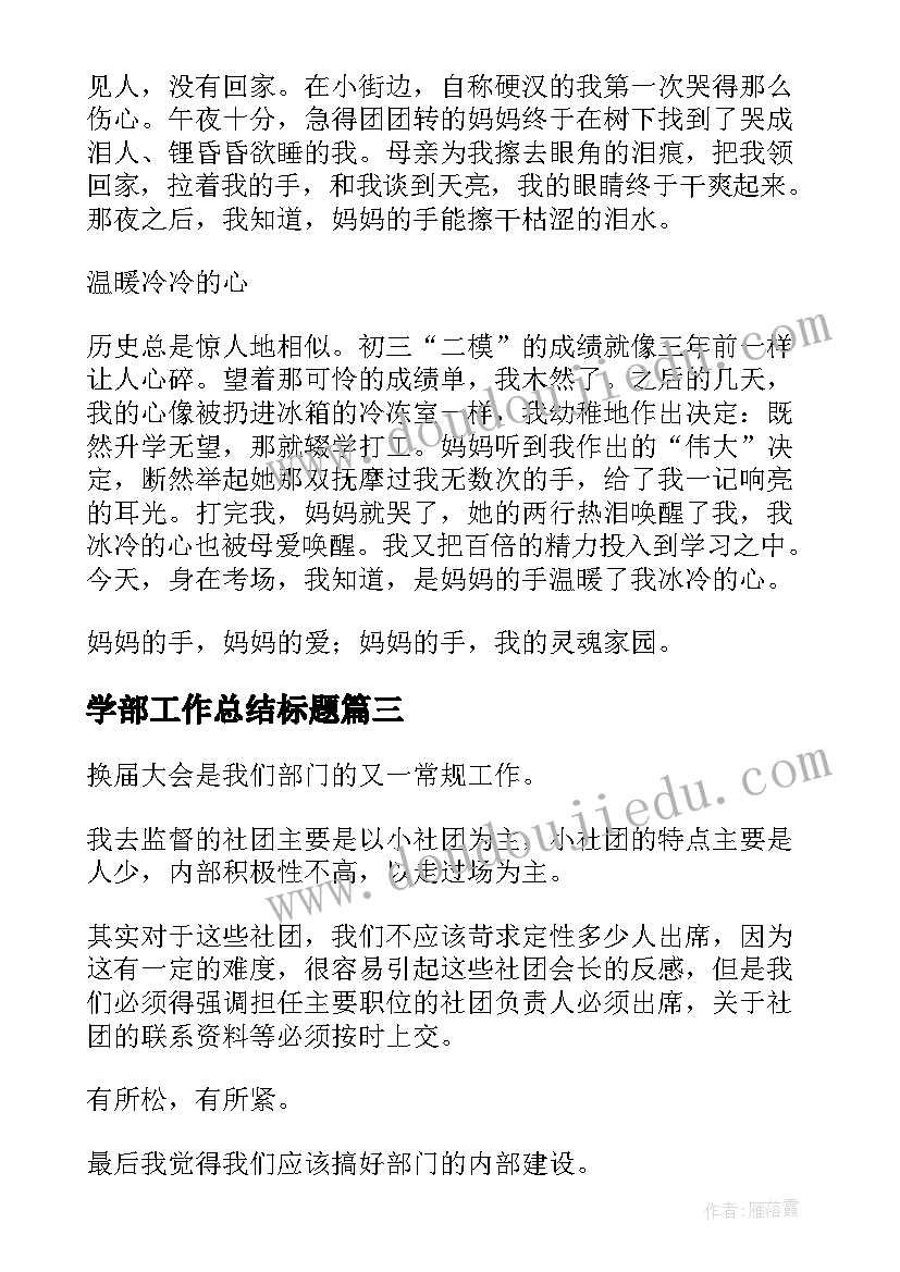 2023年学部工作总结标题(优秀6篇)