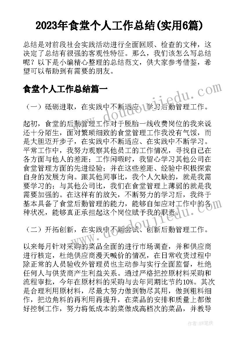 2023年食堂个人工作总结(实用6篇)