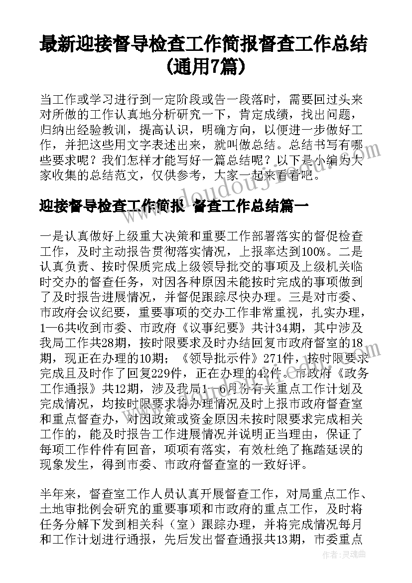 最新迎接督导检查工作简报 督查工作总结(通用7篇)