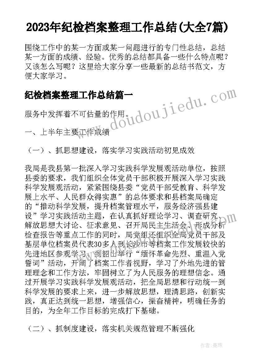 2023年纪检档案整理工作总结(大全7篇)