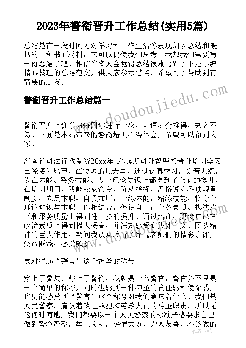 2023年警衔晋升工作总结(实用5篇)