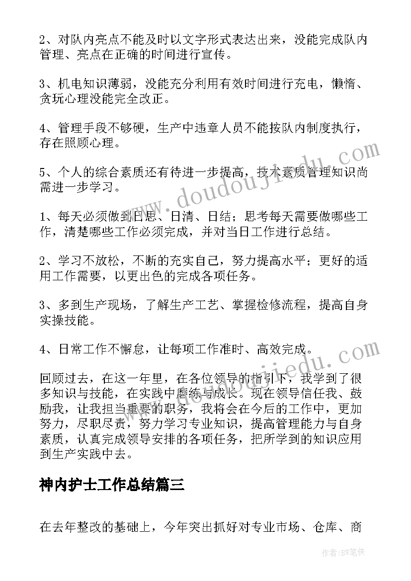 最新神内护士工作总结(模板6篇)