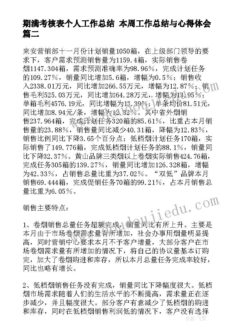 期满考核表个人工作总结 本周工作总结与心得体会(汇总9篇)