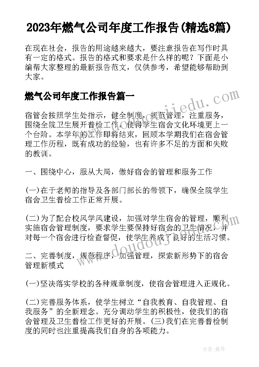 2023年燃气公司年度工作报告(精选8篇)