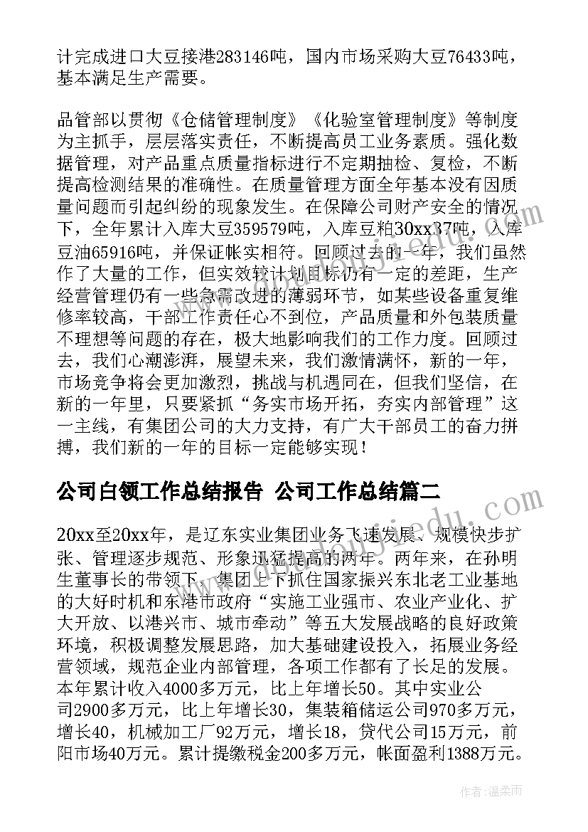 2023年公司白领工作总结报告 公司工作总结(优秀7篇)