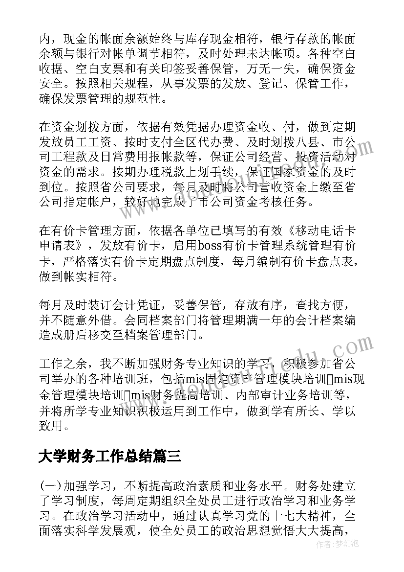 大学财务工作总结(通用10篇)