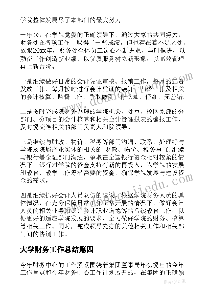 大学财务工作总结(通用10篇)