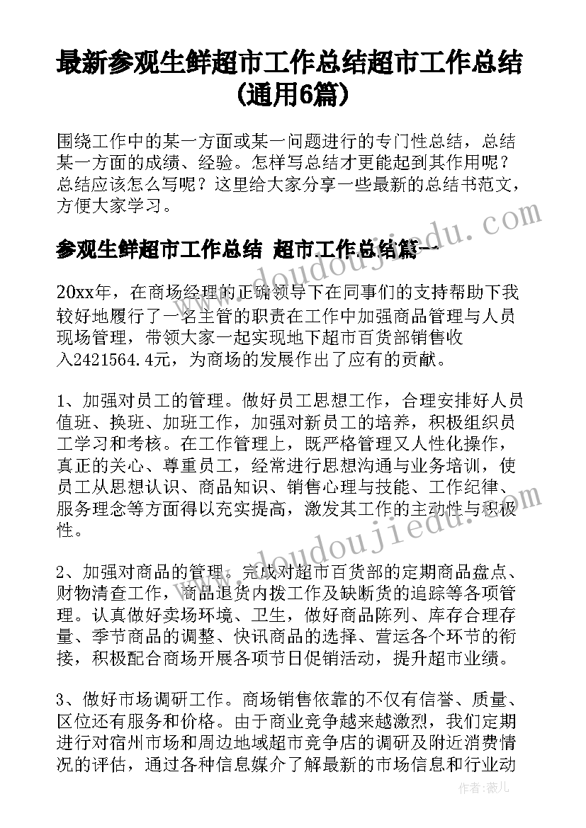 最新参观生鲜超市工作总结 超市工作总结(通用6篇)