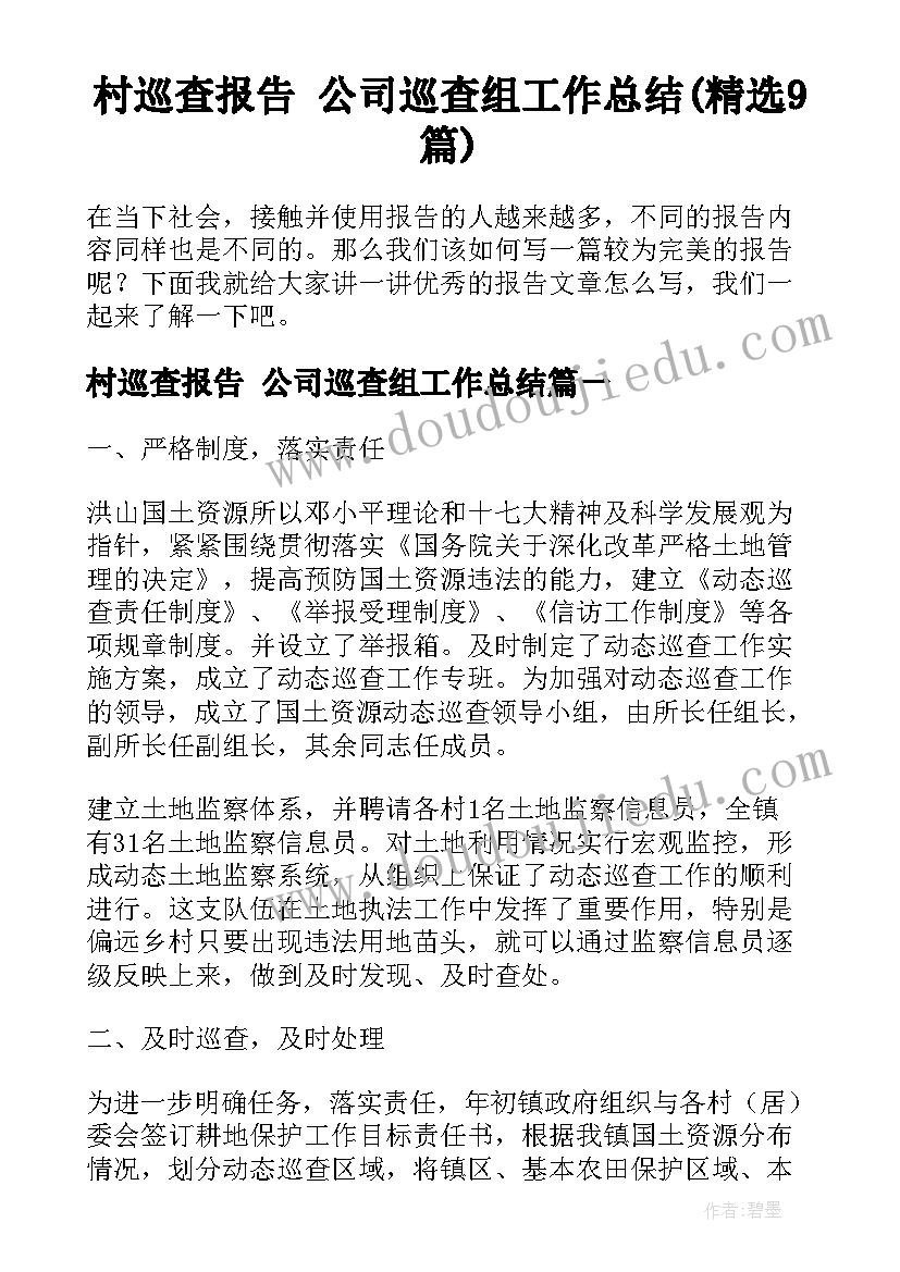 村巡查报告 公司巡查组工作总结(精选9篇)