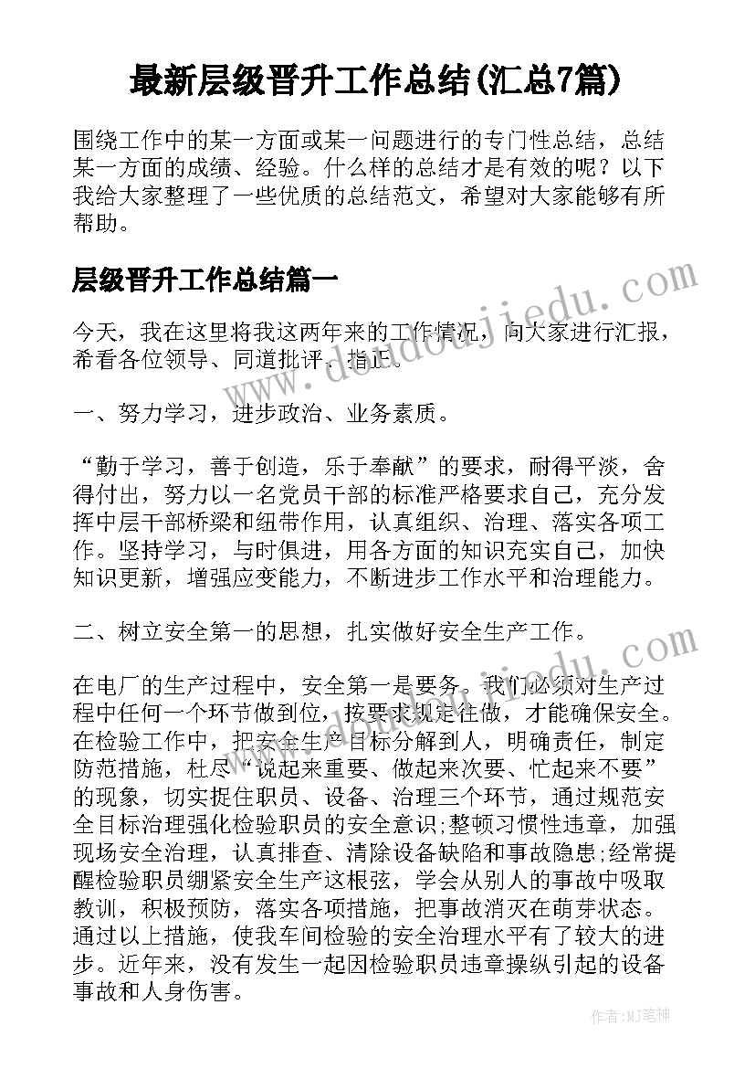 最新层级晋升工作总结(汇总7篇)