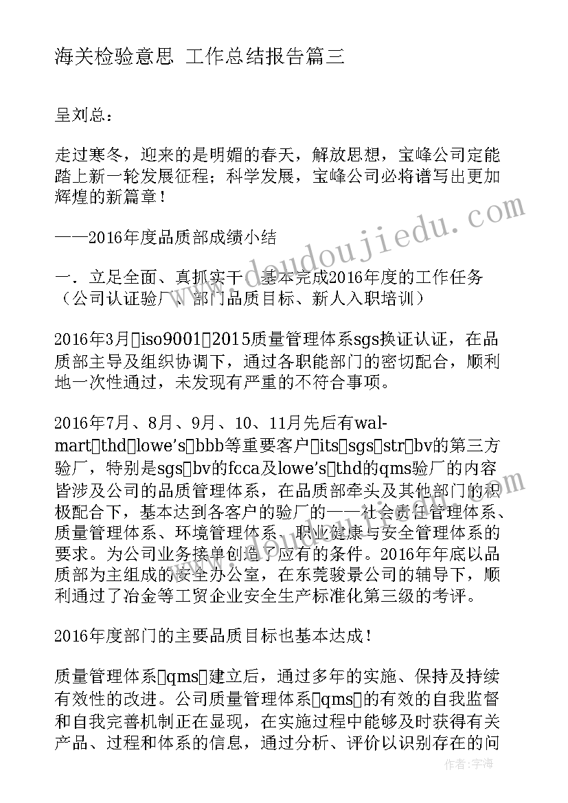 2023年海关检验意思 工作总结报告(通用6篇)