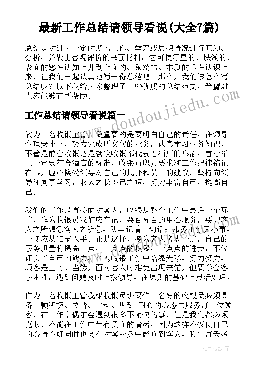 最新工作总结请领导看说(大全7篇)