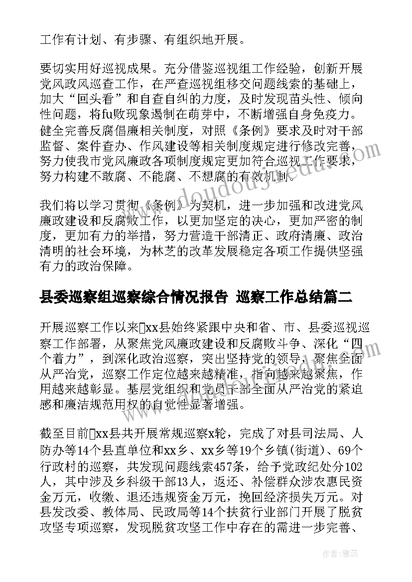 县委巡察组巡察综合情况报告 巡察工作总结(精选5篇)