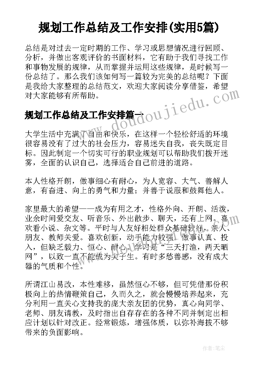 规划工作总结及工作安排(实用5篇)