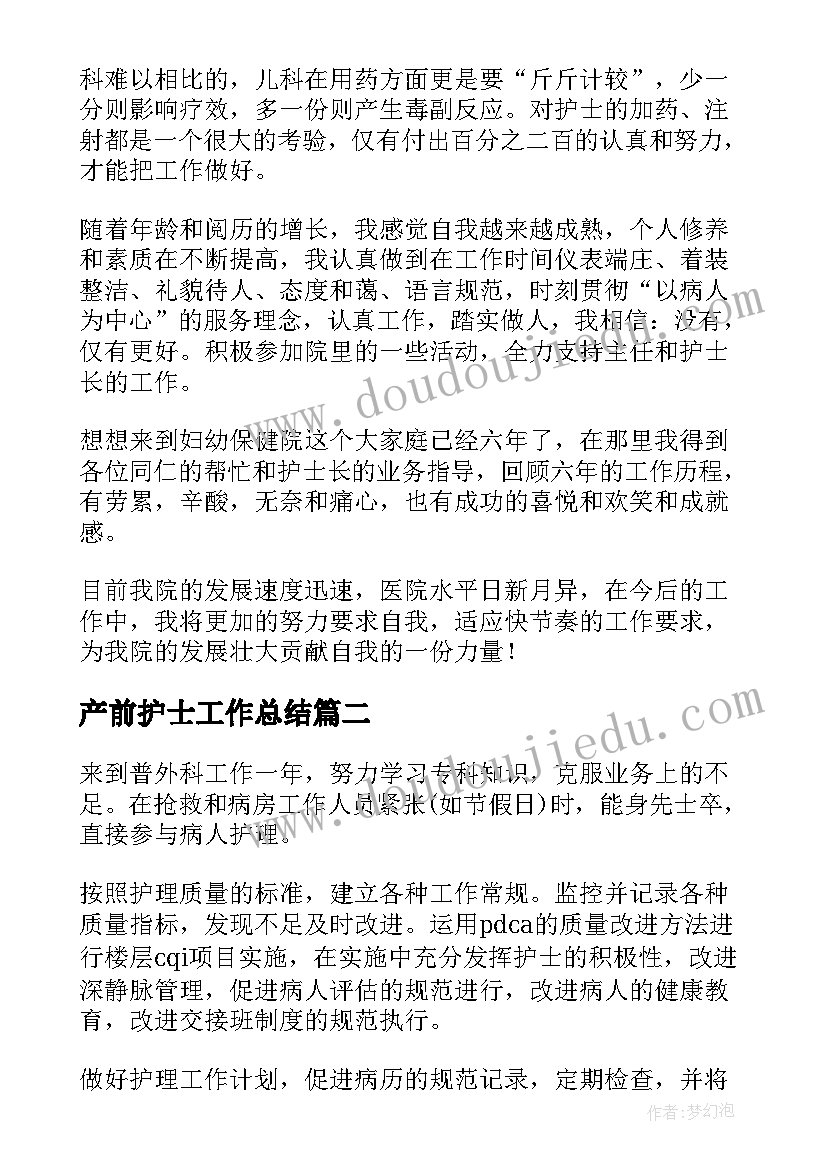 产前护士工作总结(大全5篇)