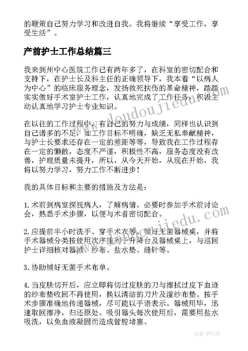 产前护士工作总结(大全5篇)