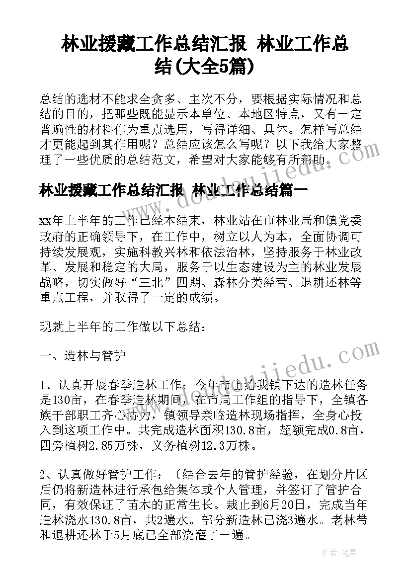 林业援藏工作总结汇报 林业工作总结(大全5篇)