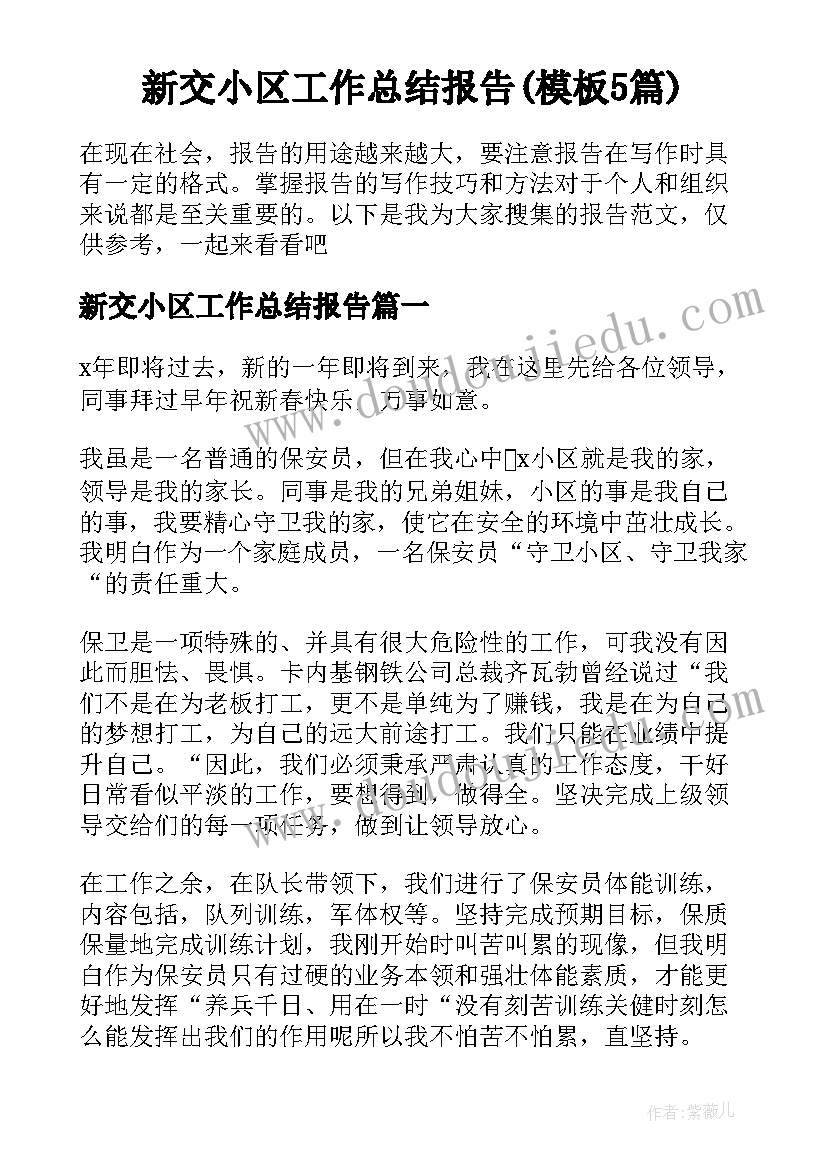 新交小区工作总结报告(模板5篇)