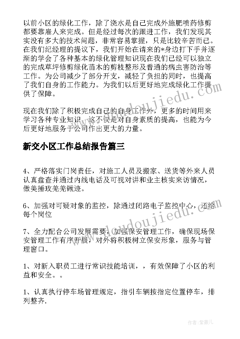 新交小区工作总结报告(模板5篇)