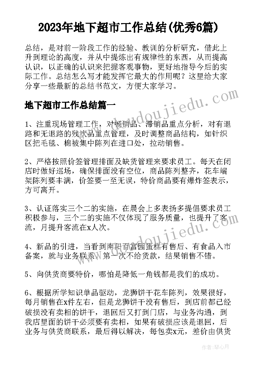 2023年地下超市工作总结(优秀6篇)