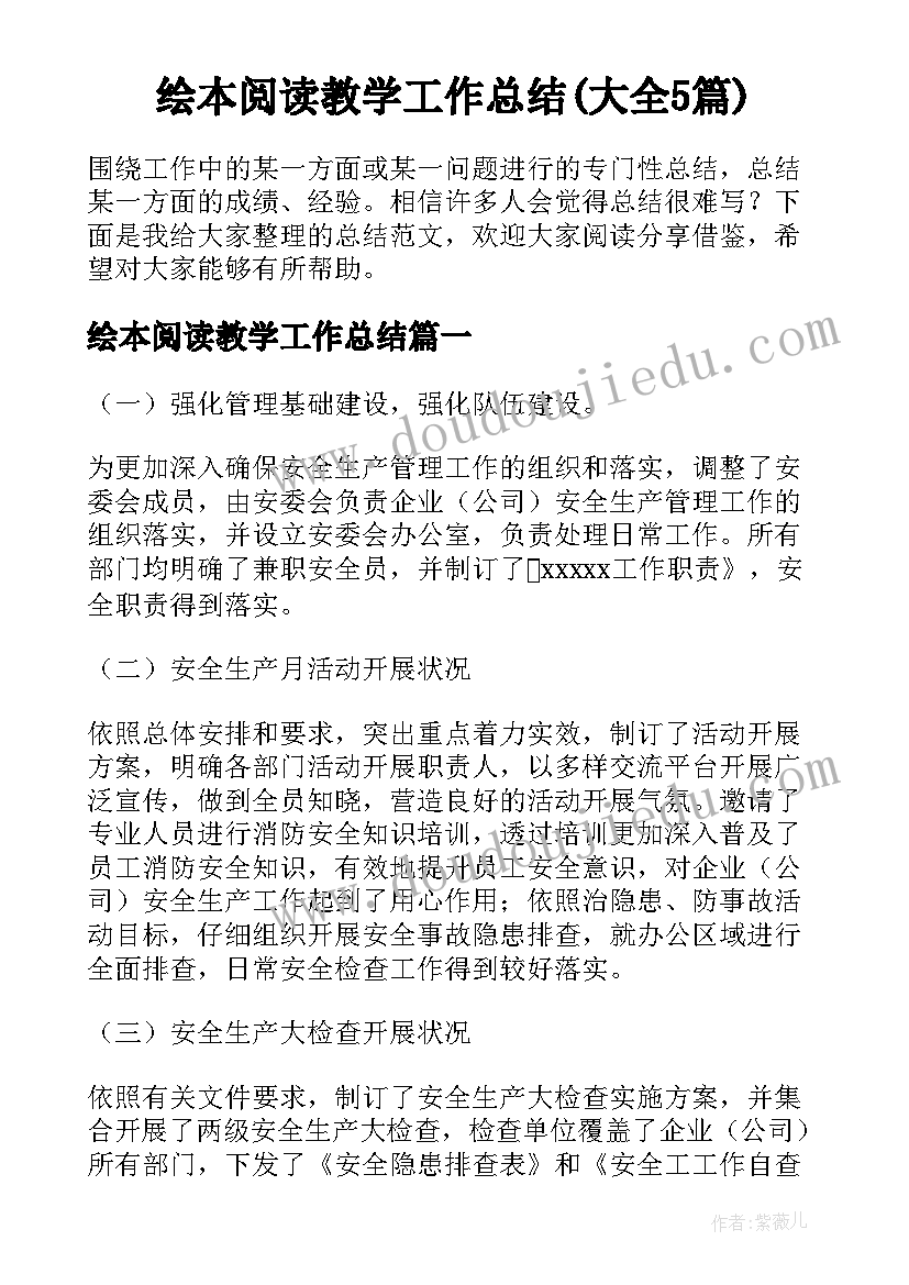 绘本阅读教学工作总结(大全5篇)