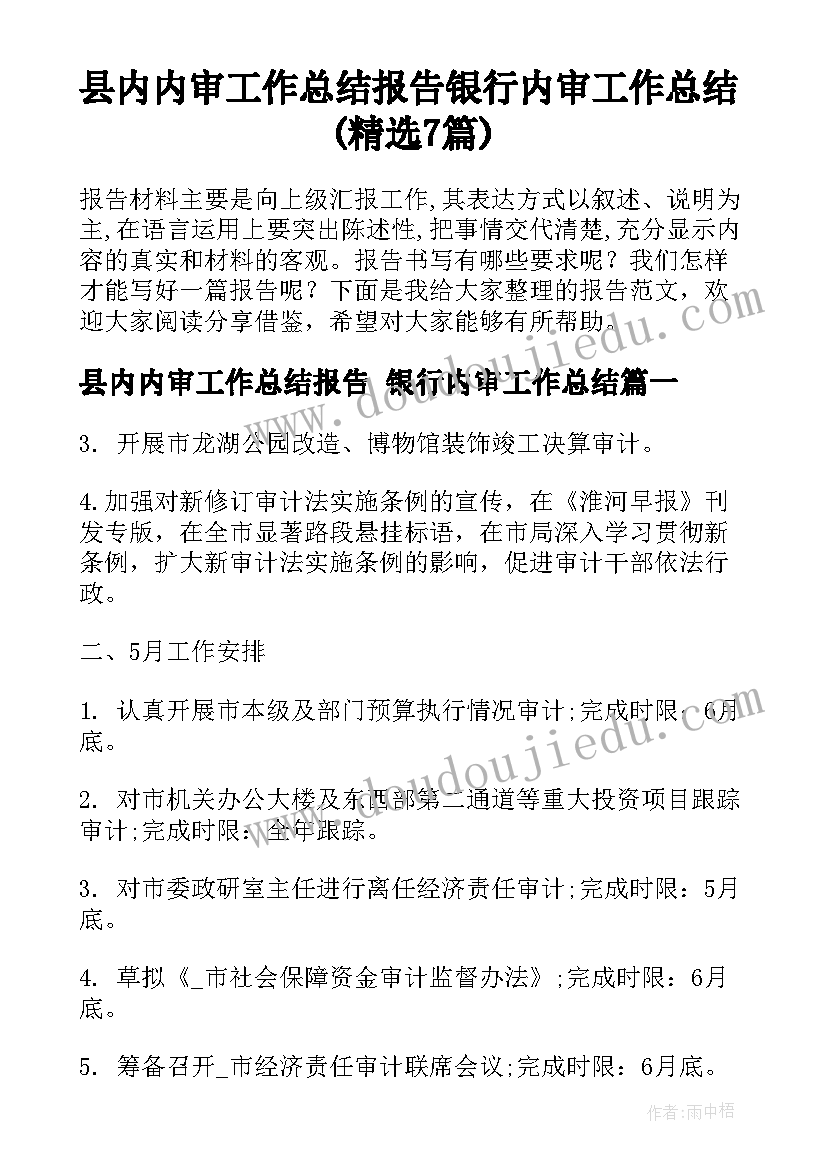 县内内审工作总结报告 银行内审工作总结(精选7篇)