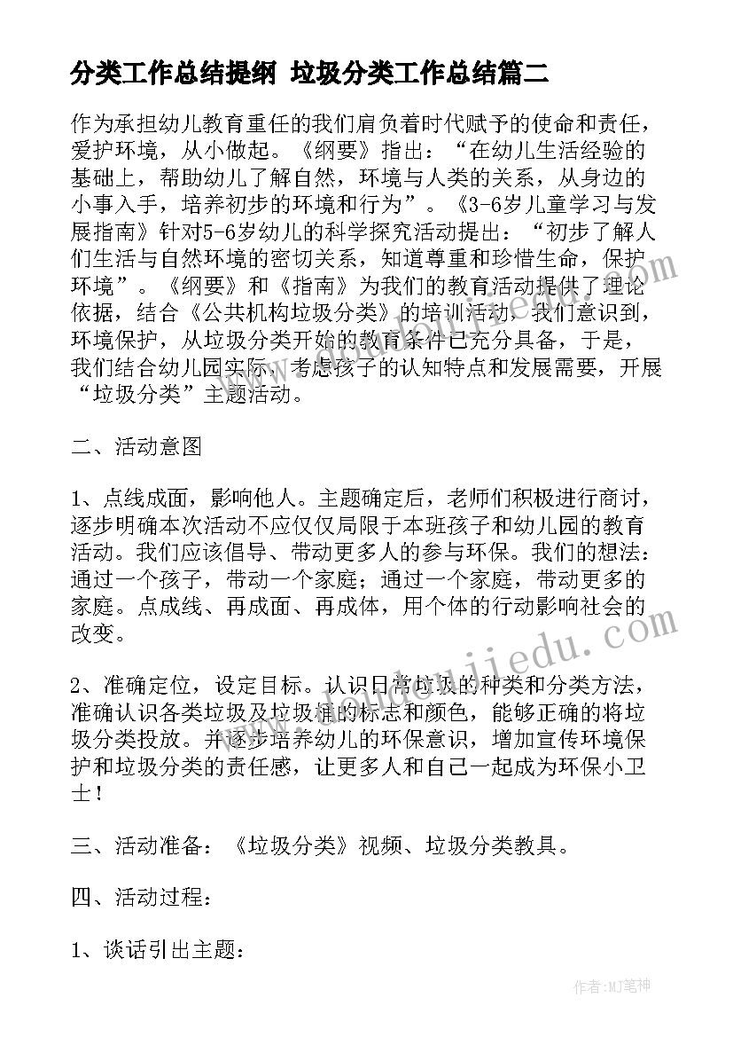 最新分类工作总结提纲 垃圾分类工作总结(优秀6篇)