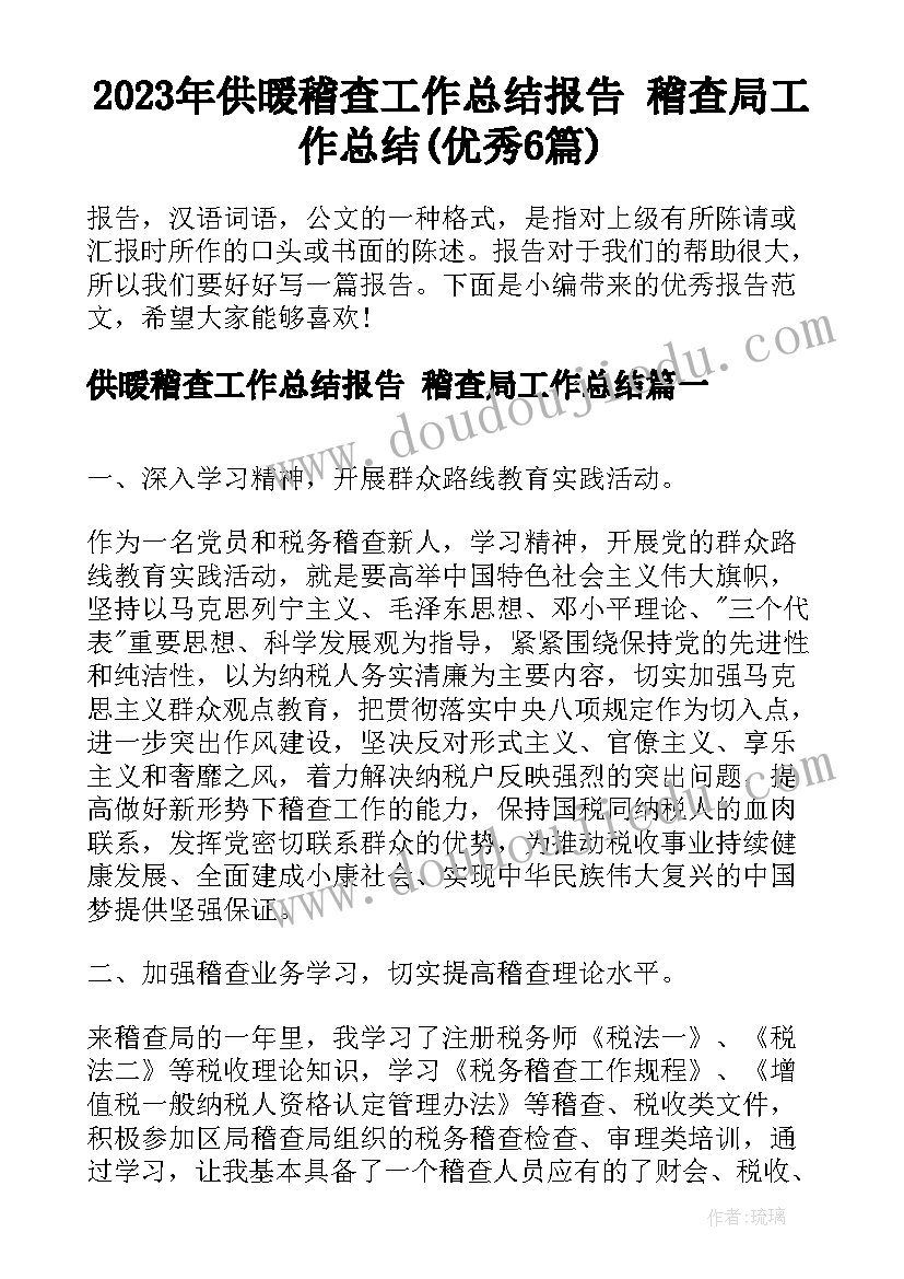 2023年供暖稽查工作总结报告 稽查局工作总结(优秀6篇)