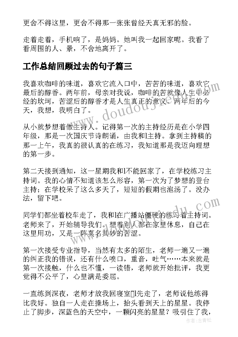 2023年工作总结回顾过去的句子(实用7篇)