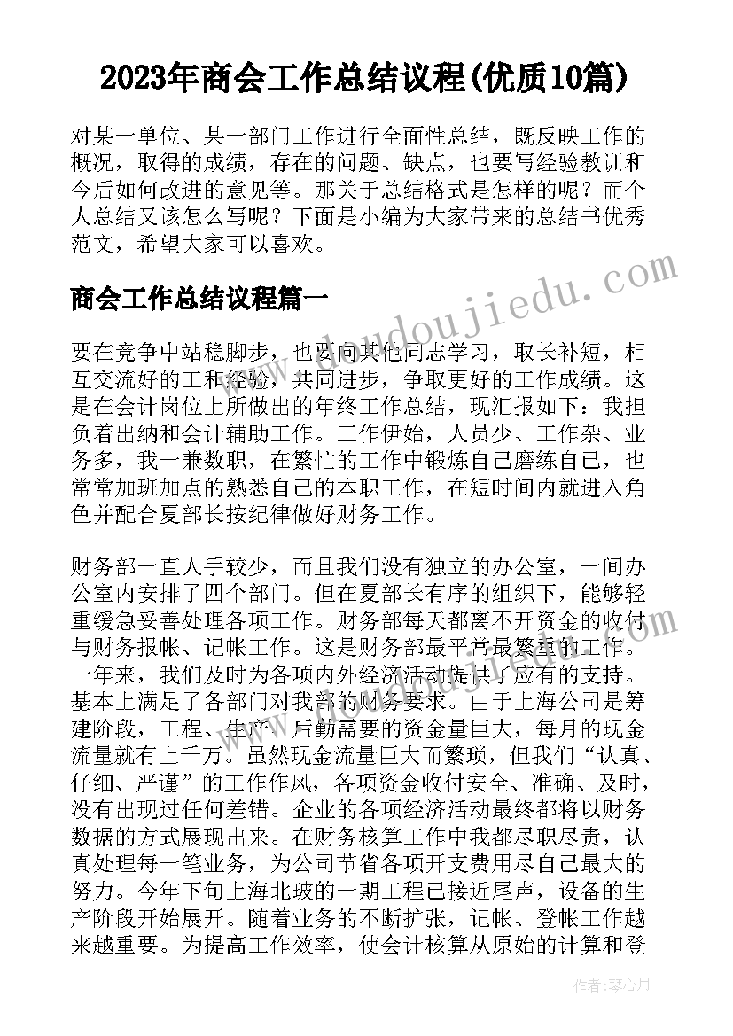 2023年商会工作总结议程(优质10篇)