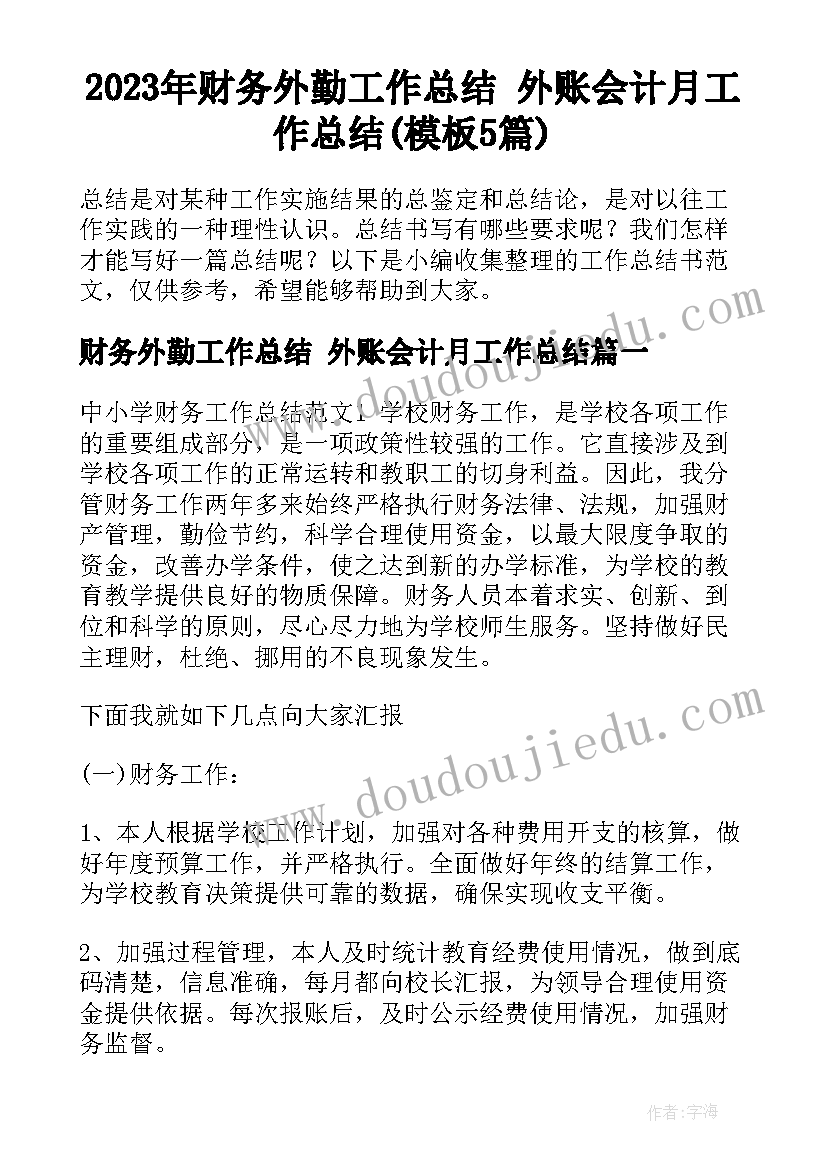 2023年财务外勤工作总结 外账会计月工作总结(模板5篇)