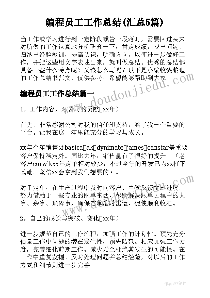 编程员工工作总结(汇总5篇)