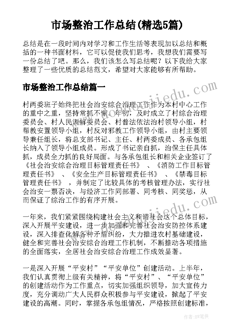 市场整治工作总结(精选5篇)