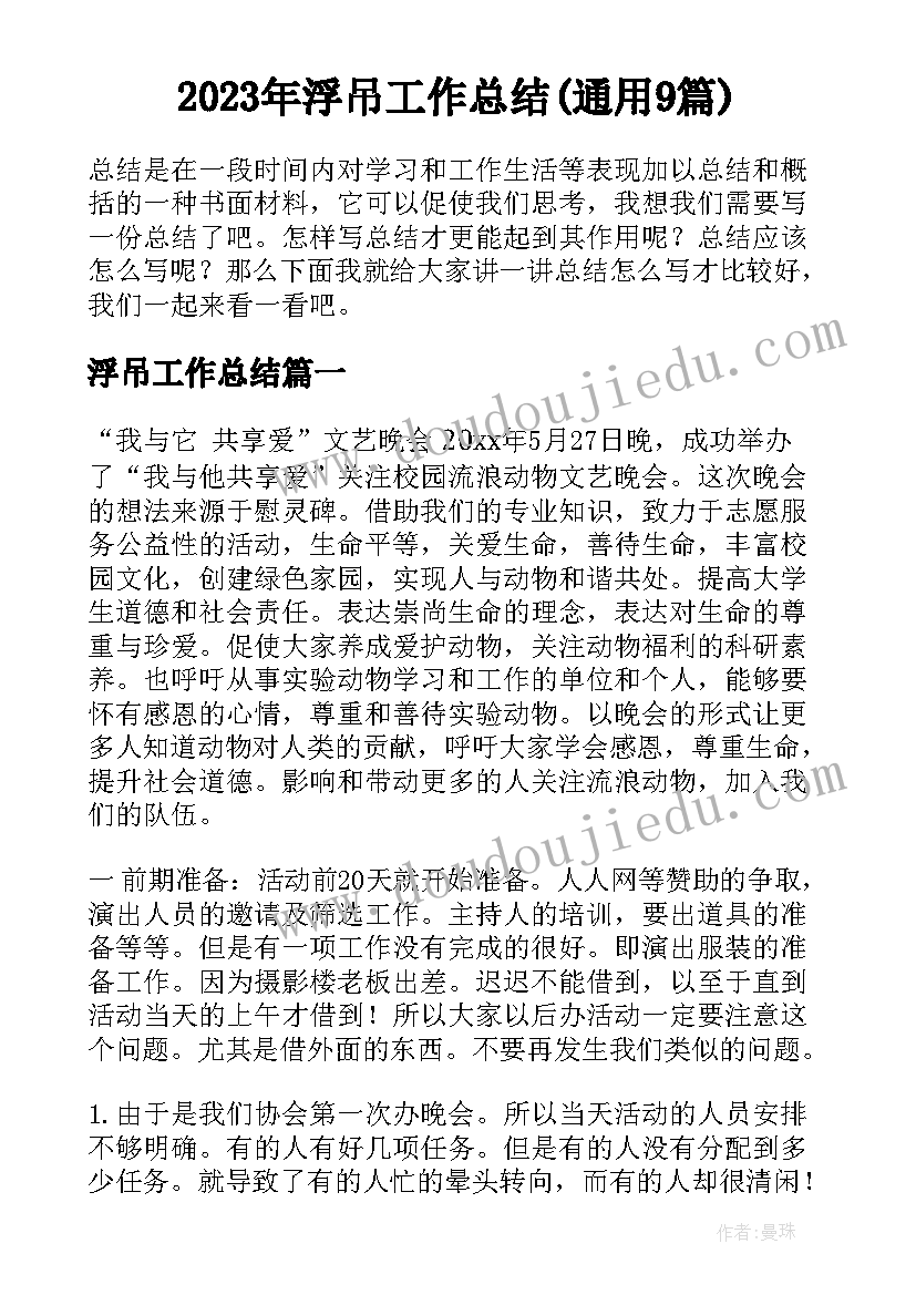 2023年浮吊工作总结(通用9篇)