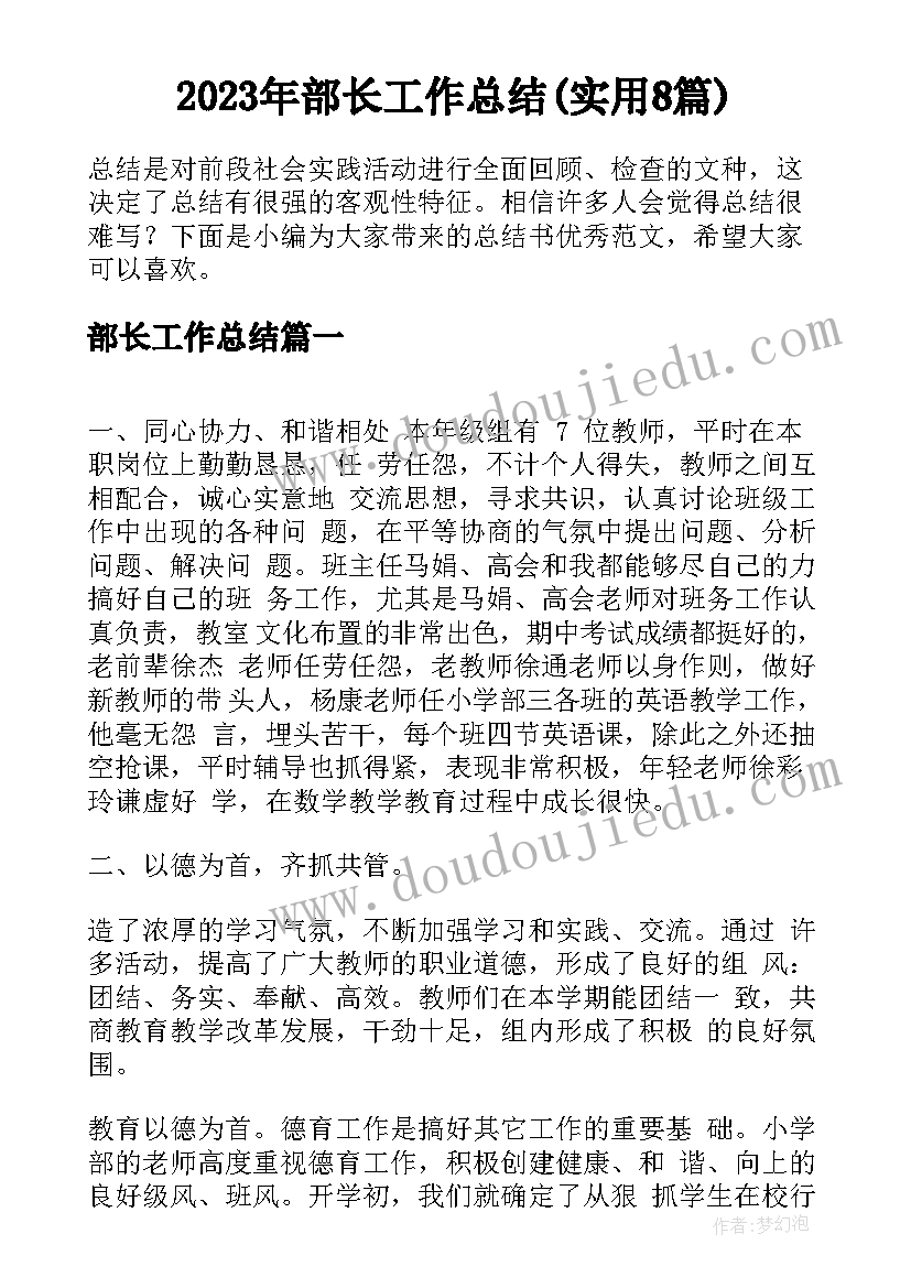 2023年部长工作总结(实用8篇)