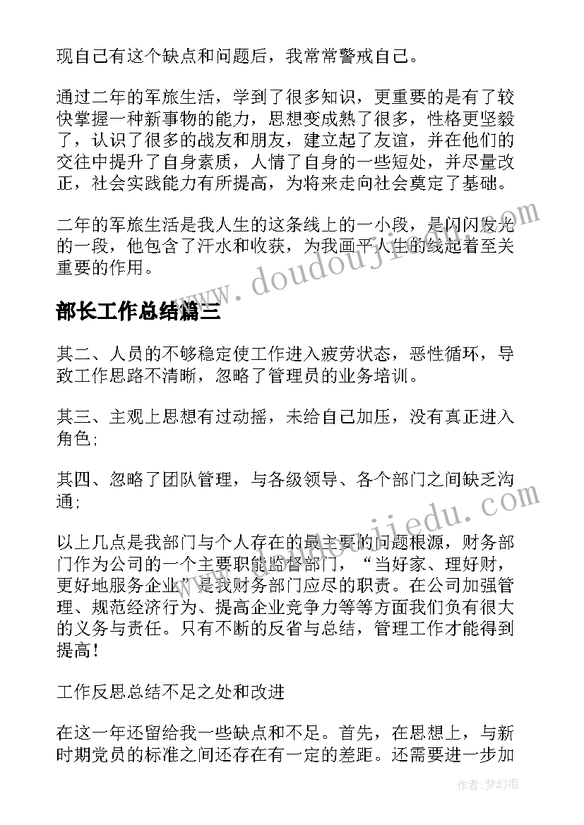 2023年部长工作总结(实用8篇)