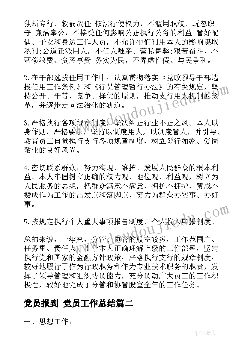 最新党员报到 党员工作总结(精选8篇)