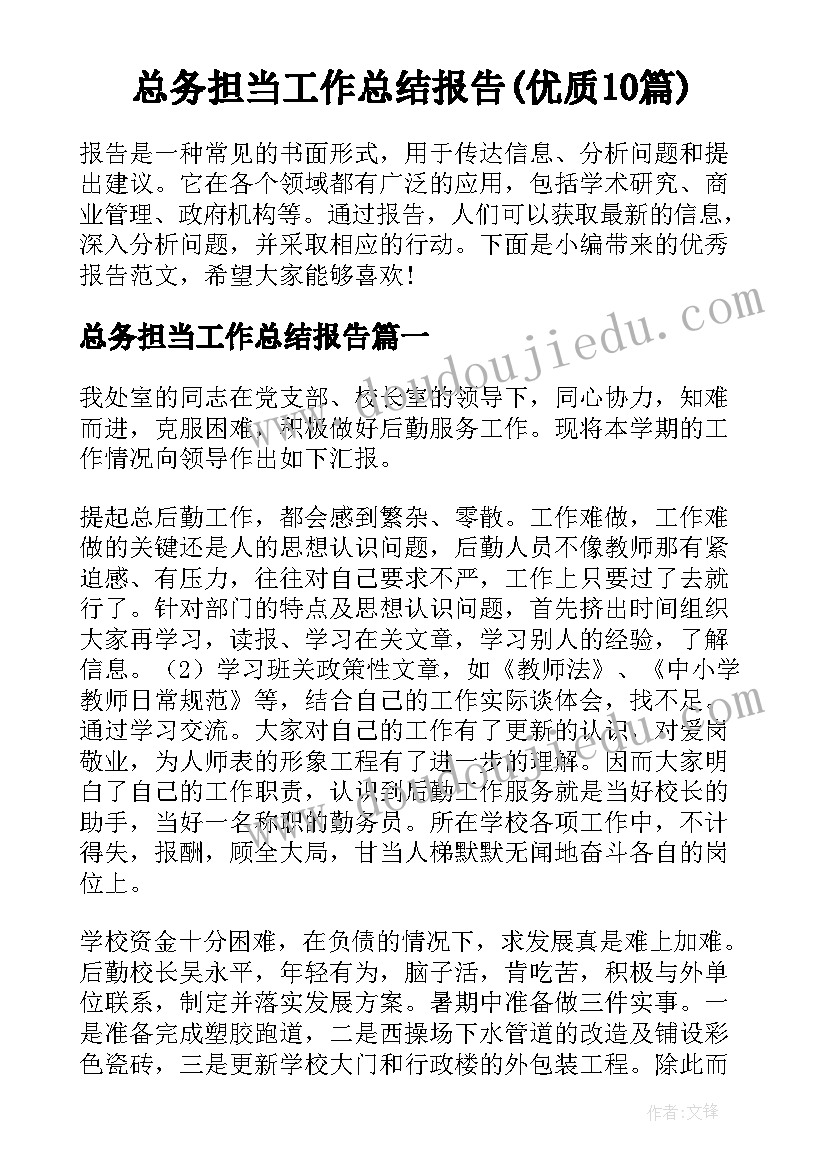 总务担当工作总结报告(优质10篇)